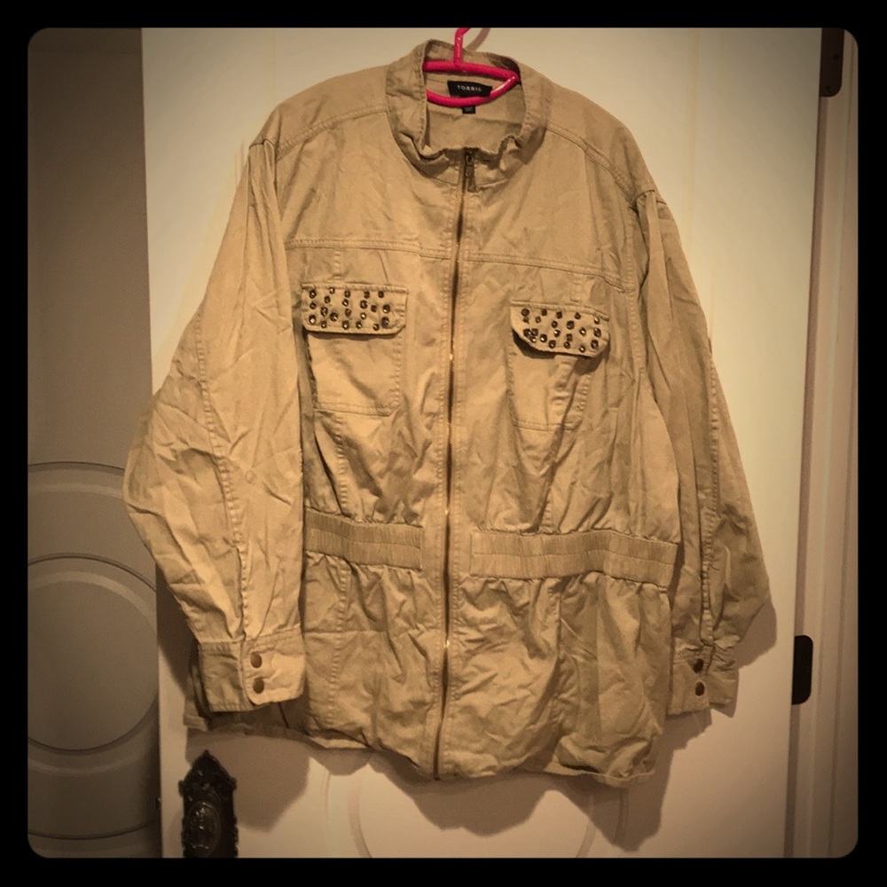 Torrid size 4 kaki rhinestone banded jacket